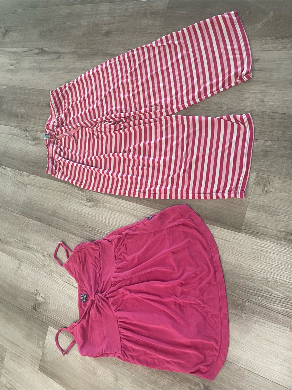 Kickee Pants Hot Pink Tank & Pink-White Striped Pajama Cropped Pants